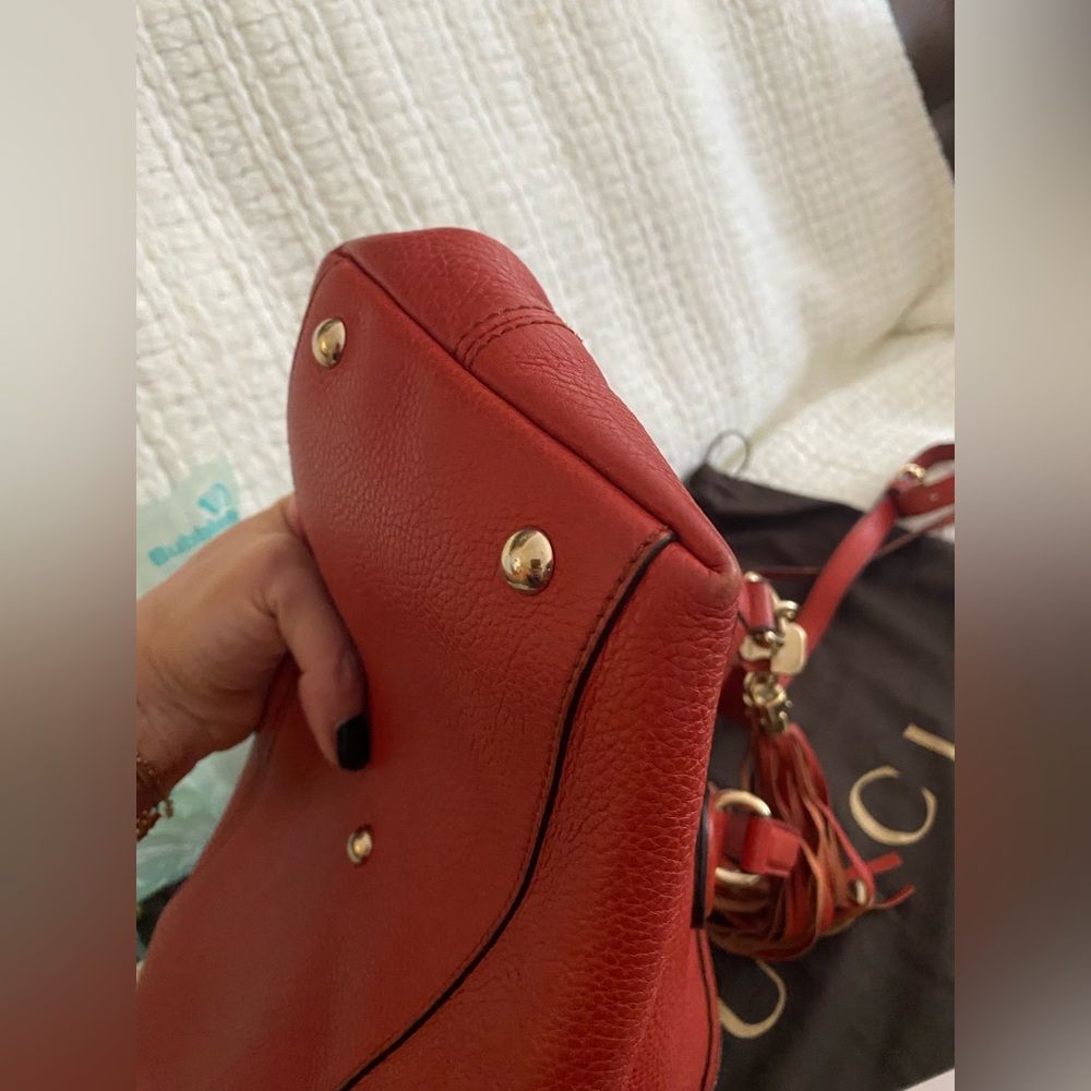 Gucci Soho Disco Crossbody Satchel Bag Red Leather Gold - Picture 12 of 16